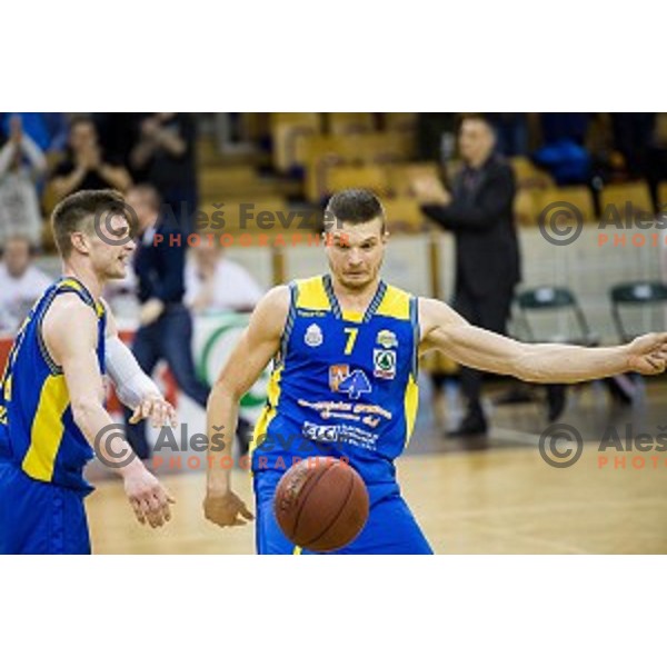 Jan Rebec, Dino Muric in action during Pokal Spar semi final basketball match between Krka and Sencur, Tivoli, Ljubljana, Slovenia on February 16, 2018