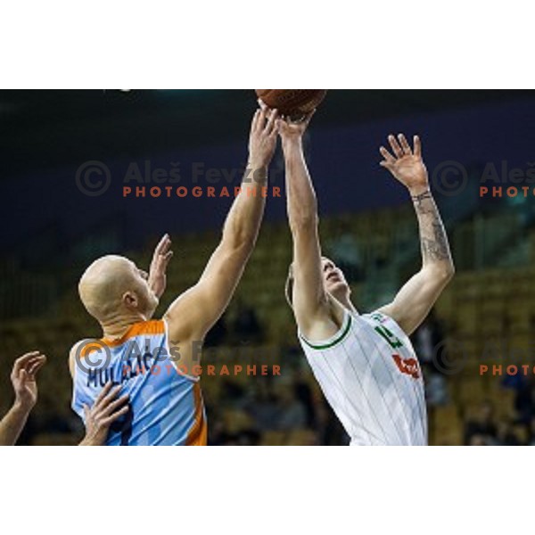 Mirko Mulalic, Gregor Hrovat in action during Pokal Spar semi final basketball match between Sixt Primorska and Petrol Olimpija, Tivoli, Ljubljana, Slovenia on February 16, 2018