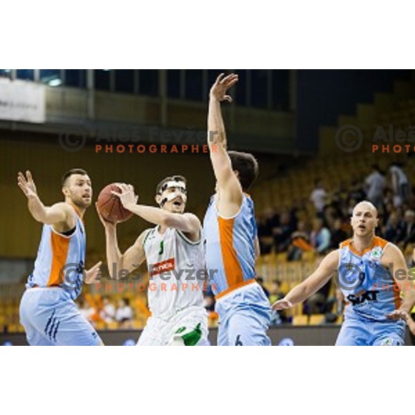 Roko Badzim in action during Pokal Spar semi final basketball match between Sixt Primorska and Petrol Olimpija, Tivoli, Ljubljana, Slovenia on February 16, 2018