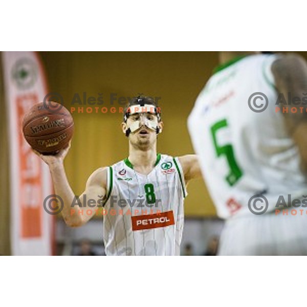 Roko Badzim in action during Pokal Spar semi final basketball match between Sixt Primorska and Petrol Olimpija, Tivoli, Ljubljana, Slovenia on February 16, 2018