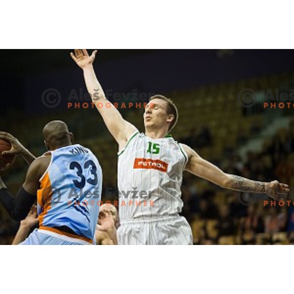Shawn King, Gregor Hrovat in action during Pokal Spar semi final basketball match between Sixt Primorska and Petrol Olimpija, Tivoli, Ljubljana, Slovenia on February 16, 2018