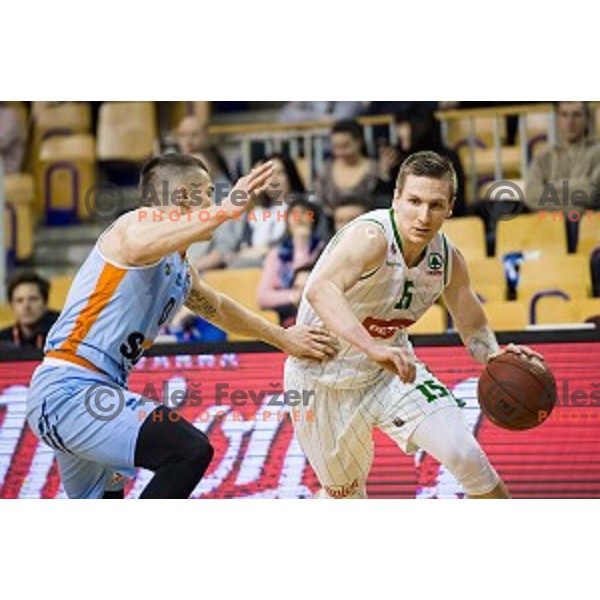 Gregor Hrovat in action during Pokal Spar semi final basketball match between Sixt Primorska and Petrol Olimpija, Tivoli, Ljubljana, Slovenia on February 16, 2018