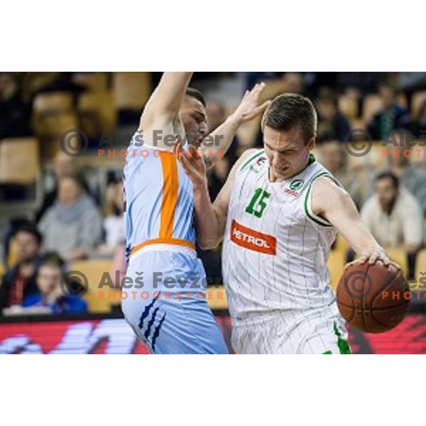 Matic Rebec, Gregor Hrovat in action during Pokal Spar semi final basketball match between Sixt Primorska and Petrol Olimpija, Tivoli, Ljubljana, Slovenia on February 16, 2018