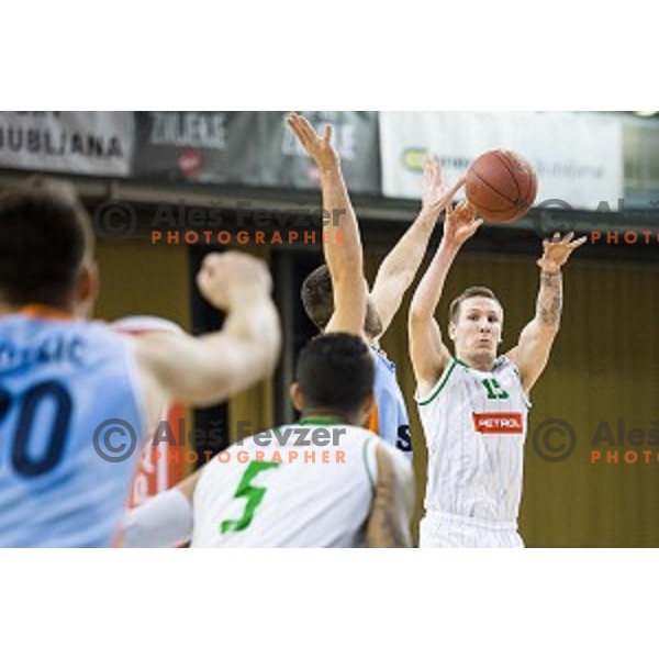 Gregor Hrovat in action during Pokal Spar semi final basketball match between Sixt Primorska and Petrol Olimpija, Tivoli, Ljubljana, Slovenia on February 16, 2018