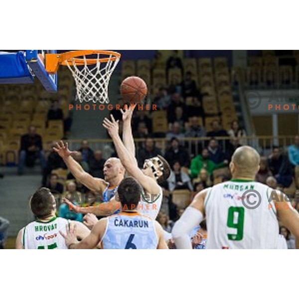 Mirko Mulalic, Roko Badzim in action during Pokal Spar semi final basketball match between Sixt Primorska and Petrol Olimpija, Tivoli, Ljubljana, Slovenia on February 16, 2018