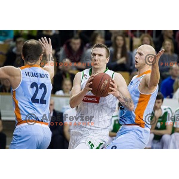 Gregor Hrovat, Mirko Mulalic in action during Pokal Spar semi final basketball match between Sixt Primorska and Petrol Olimpija, Tivoli, Ljubljana, Slovenia on February 16, 2018