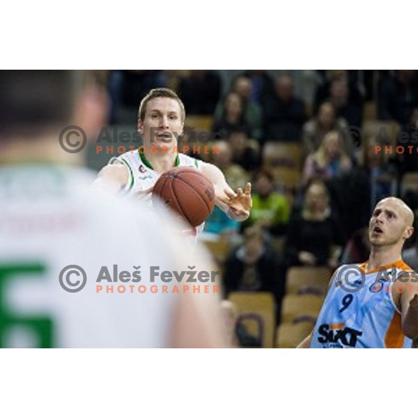 Gregor Hrovat, Mirko Mulalic in action during Pokal Spar semi final basketball match between Sixt Primorska and Petrol Olimpija, Tivoli, Ljubljana, Slovenia on February 16, 2018