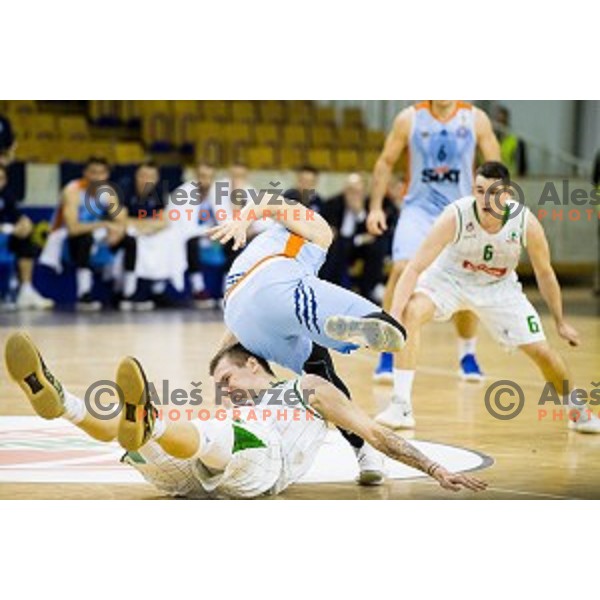 Gregor Hrovat, Matic Rebec in action during Pokal Spar semi final basketball match between Sixt Primorska and Petrol Olimpija, Tivoli, Ljubljana, Slovenia on February 16, 2018]