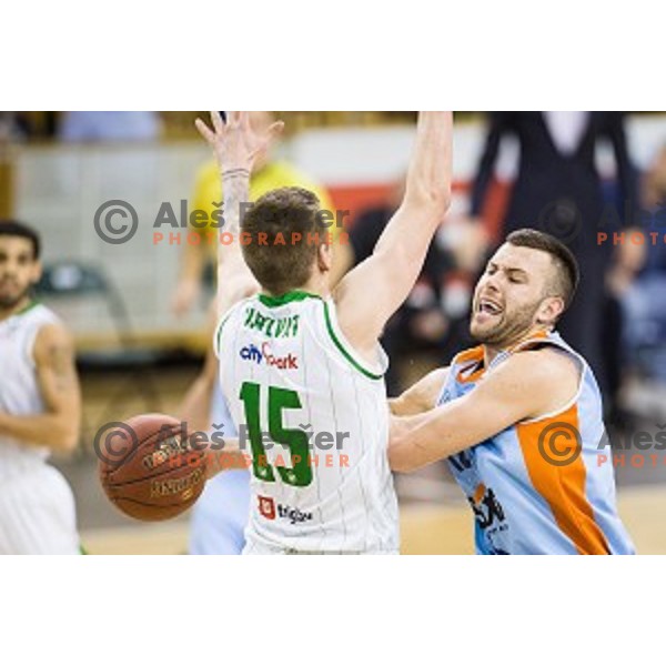 Gregor Hrovat in action during Pokal Spar semi final basketball match between Sixt Primorska and Petrol Olimpija, Tivoli, Ljubljana, Slovenia on February 16, 2018