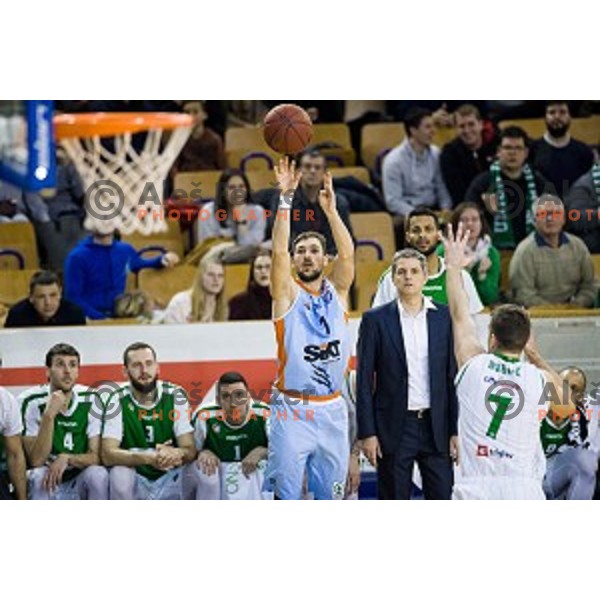 Tadej Ferme in action during Pokal Spar semi final basketball match between Sixt Primorska and Petrol Olimpija, Tivoli, Ljubljana, Slovenia on February 16, 2018
