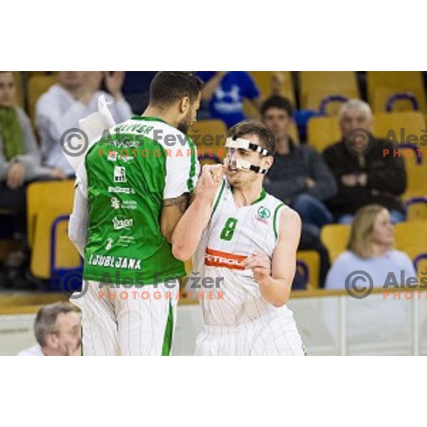 Devin Oliver, Roko Badzim in action during Pokal Spar semi final basketball match between Sixt Primorska and Petrol Olimpija, Tivoli, Ljubljana, Slovenia on February 16, 2018