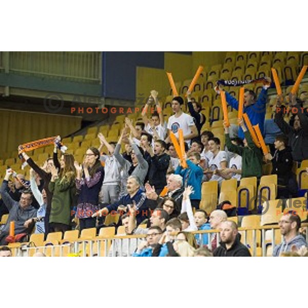 Sixt Primorska fans in action during Pokal Spar semi final basketball match between Sixt Primorska and Petrol Olimpija, Tivoli, Ljubljana, Slovenia on February 16, 2018