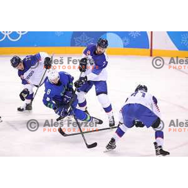 Ziga Jeglic in action at Olympic ice hockey tournament match between Slovakia and Slovenia during PyeongChang 2018 Winter Olympic Games, South Korea on February 17, 2018