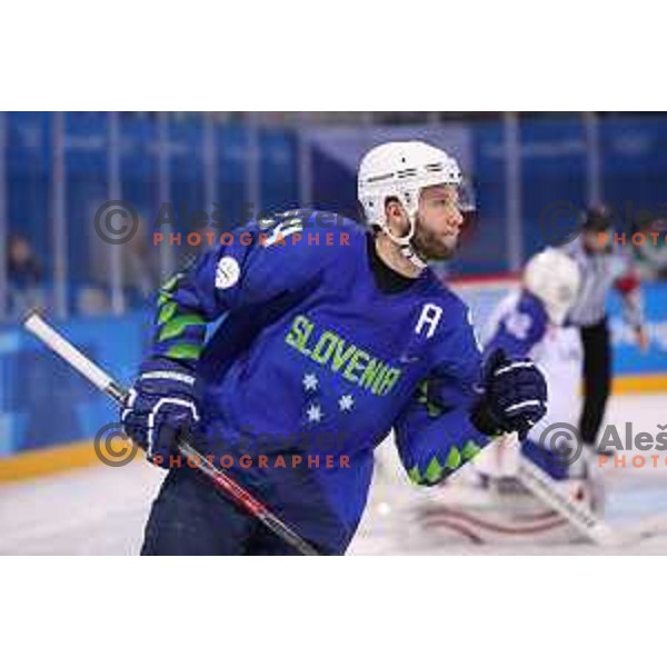 Rok Ticar in action at Olympic ice hockey tournament match between Slovakia and Slovenia during PyeongChang 2018 Winter Olympic Games, South Korea on February 17, 2018