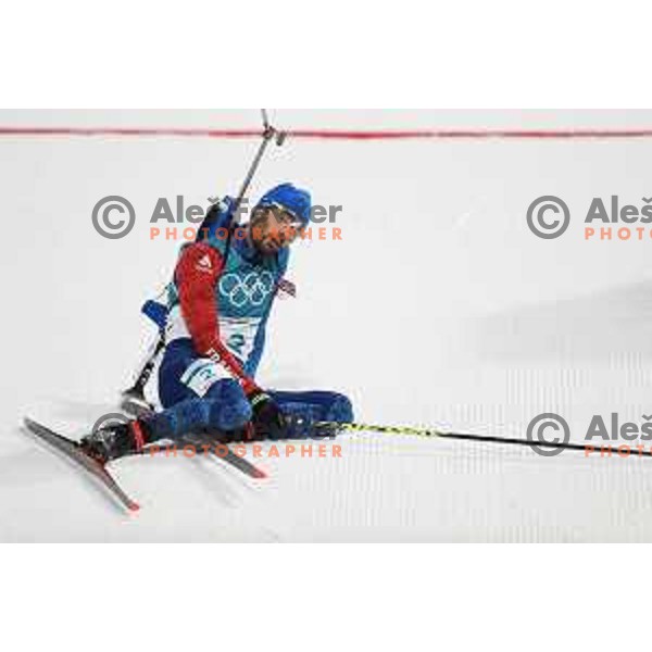 Martin Fourcade (FRA), Olympic champion in Men\'s Biathlon 15 km Mass start at Alpensia Biathlon Centre during PyeongChang 2018 Winter Olympic Games, South Korea on February 18, 2018