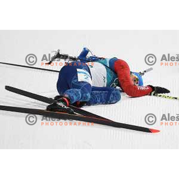 Martin Fourcade (FRA), Olympic champion in Men\'s Biathlon 15 km Mass start at Alpensia Biathlon Centre during PyeongChang 2018 Winter Olympic Games, South Korea on February 18, 2018