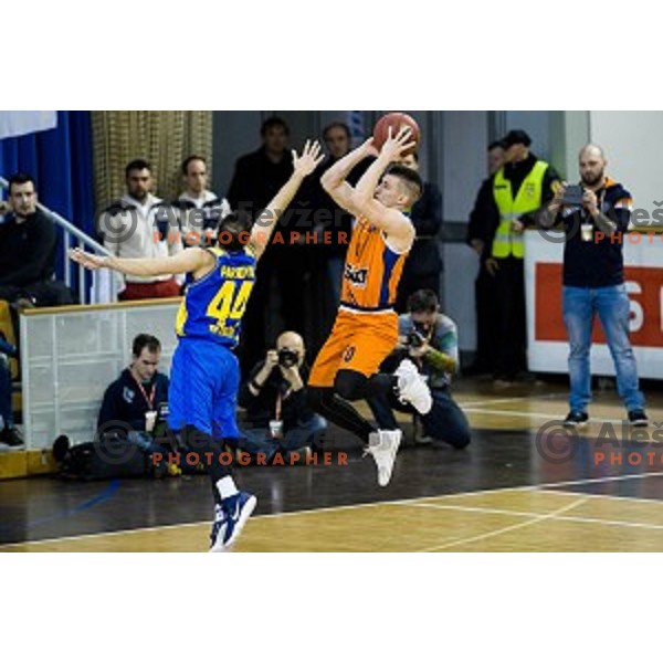 in action during Pokal Spar Final final basketball match between Sencur and SIXT Primorska, Tivoli, Ljubljana, Slovenia on February 18, 2018