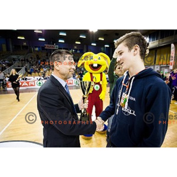 in action during Pokal Spar Final final basketball match between Sencur and SIXT Primorska, Tivoli, Ljubljana, Slovenia on February 18, 2018