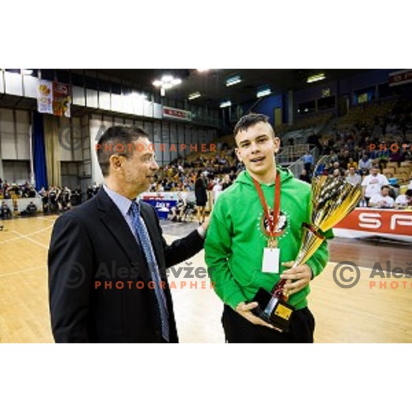 in action during Pokal Spar Final final basketball match between Sencur and SIXT Primorska, Tivoli, Ljubljana, Slovenia on February 18, 2018