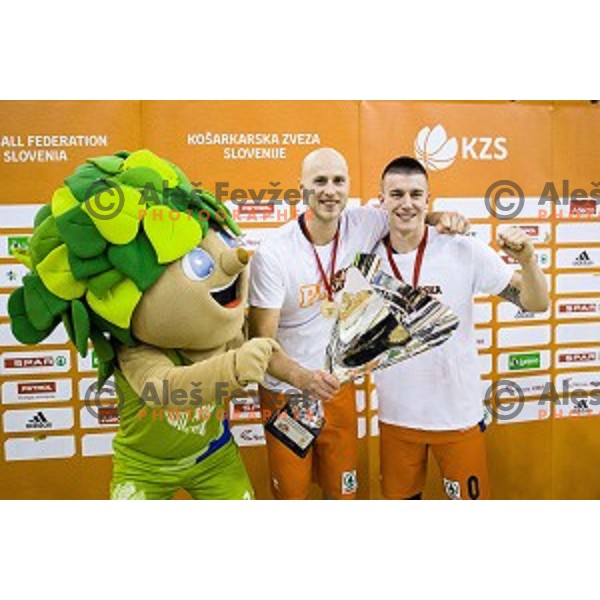 Mirko Mulalic, Matic Rebec in action during Pokal Spar Final final basketball match between Sencur and SIXT Primorska, Tivoli, Ljubljana, Slovenia on February 18, 2018
