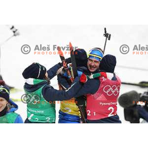 Dominik Windisch (ITA) wins bronze medal for Italy in Biathlon Mix relay at Alpensia Biathlon Centre during PyeongChang 2018 Winter Olympic Games, South Korea on February 20, 2018