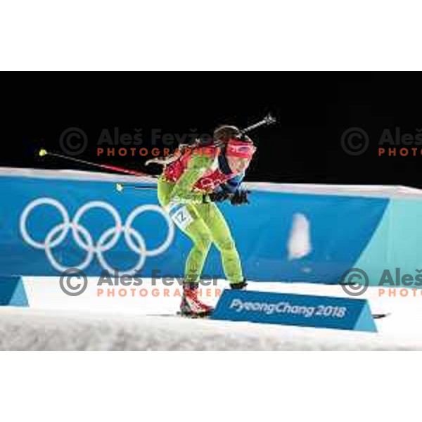 Urska Poje (SLO) competes in Biathlon Mix relay at Alpensia Biathlon Centre during PyeongChang 2018 Winter Olympic Games, South Korea on February 20, 2018
