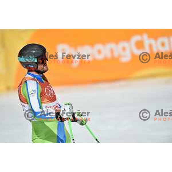 Bostjan Kline (SLO) at the finish of Men\'s Downhill at Jeongseon Alpine Centre during PyeongChang 2018 Winter Olympic Games, South Korea on February 15, 2018