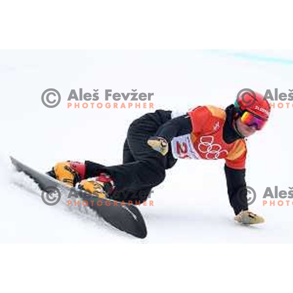 Zan Kosir (SLO) racing in Qualifiaction of Snowboard Men\'s Parallel Giant Slalom at Phoenix Snow park during PyeongChang 2018 Winter Olympic Games, South Korea on February 24, 2018