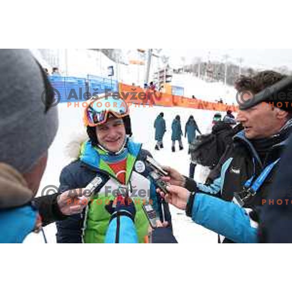 Tim Mastnak (SLO) racing in Qualifiaction of Snowboard Men\'s Parallel Giant Slalom at Phoenix Snow park during PyeongChang 2018 Winter Olympic Games, South Korea on February 24, 2018
