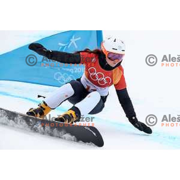 Gloria Kotnik (SLO) racing in Qualifiaction of Snowboard Men\'s Parallel Giant Slalom at Phoenix Snow park during PyeongChang 2018 Winter Olympic Games, South Korea on February 24, 2018