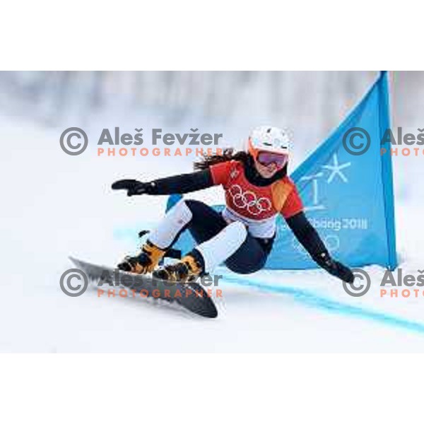 Gloria Kotnik (SLO) racing in Qualifiaction of Snowboard Men\'s Parallel Giant Slalom at Phoenix Snow park during PyeongChang 2018 Winter Olympic Games, South Korea on February 24, 2018
