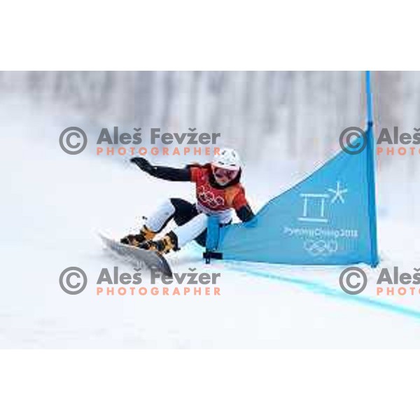 Gloria Kotnik (SLO) racing in Qualifiaction of Snowboard Men\'s Parallel Giant Slalom at Phoenix Snow park during PyeongChang 2018 Winter Olympic Games, South Korea on February 24, 2018