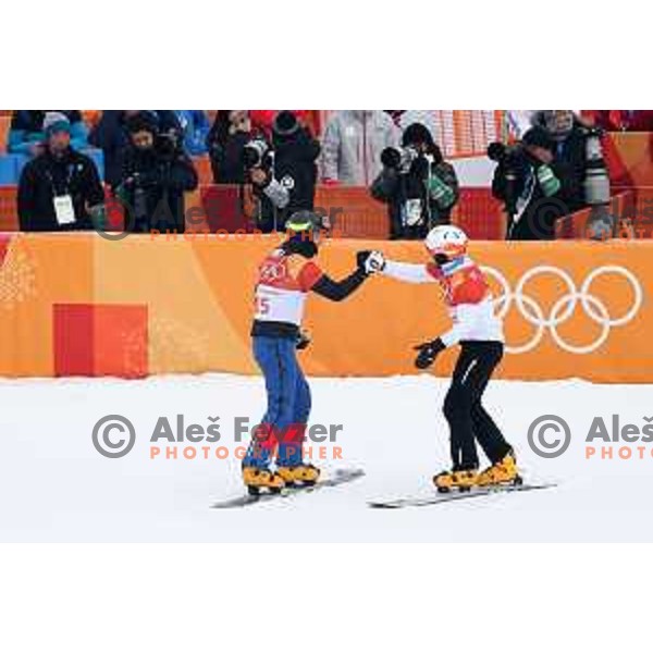 Tim Mastnak (SLO) racing in Qualifiaction of Snowboard Men\'s Parallel Giant Slalom at Phoenix Snow park during PyeongChang 2018 Winter Olympic Games, South Korea on February 24, 2018