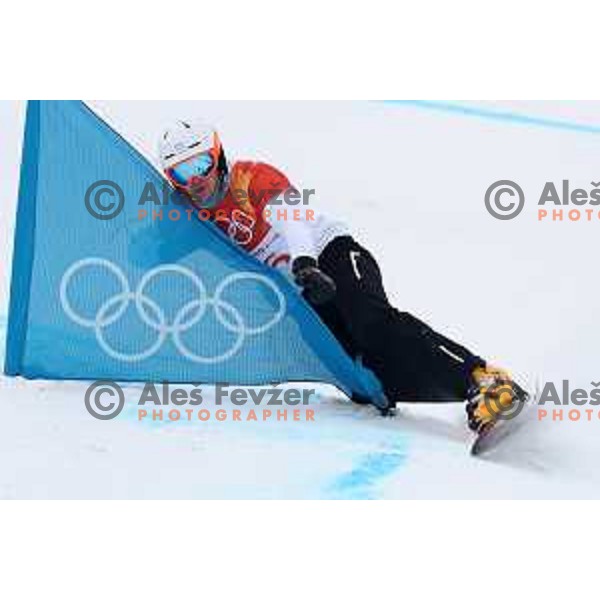 Tim Mastnak (SLO) racing in Qualifiaction of Snowboard Men\'s Parallel Giant Slalom at Phoenix Snow park during PyeongChang 2018 Winter Olympic Games, South Korea on February 24, 2018