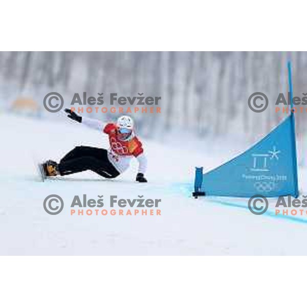 Tim Mastnak (SLO) racing in Qualifiaction of Snowboard Men\'s Parallel Giant Slalom at Phoenix Snow park during PyeongChang 2018 Winter Olympic Games, South Korea on February 24, 2018