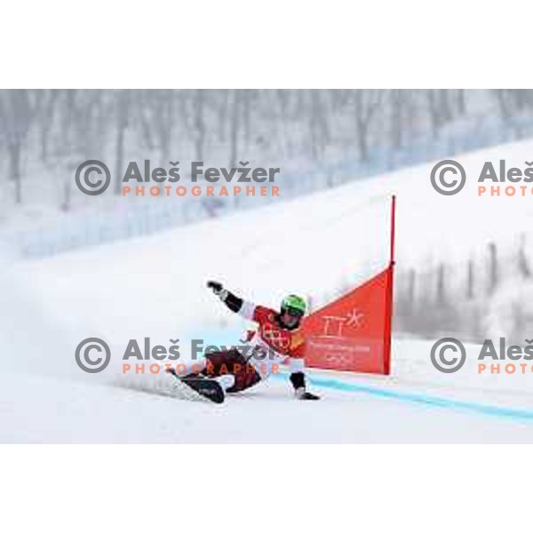 Rok Marguc (SLO) racing in Qualifiaction of Snowboard Men\'s Parallel Giant Slalom at Phoenix Snow park during PyeongChang 2018 Winter Olympic Games, South Korea on February 24, 2018
