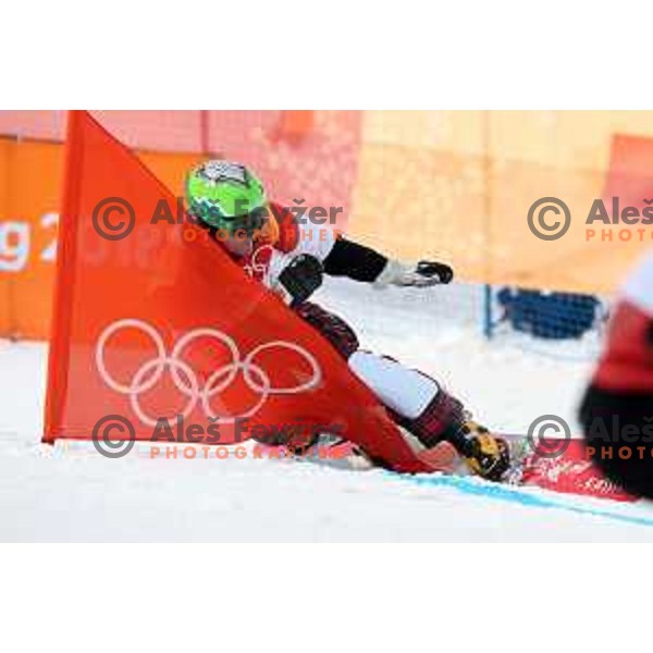Rok Marguc (SLO) racing in Qualifiaction of Snowboard Men\'s Parallel Giant Slalom at Phoenix Snow park during PyeongChang 2018 Winter Olympic Games, South Korea on February 24, 2018