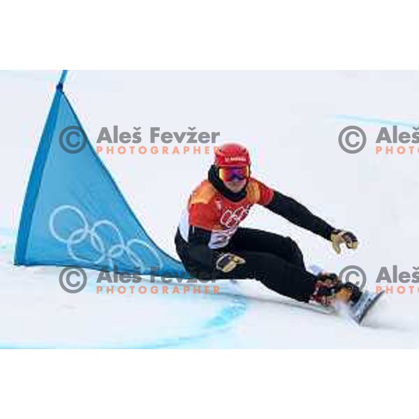 Zan Kosir (SLO) racing in Qualifiaction of Snowboard Men\'s Parallel Giant Slalom at Phoenix Snow park during PyeongChang 2018 Winter Olympic Games, South Korea on February 24, 2018