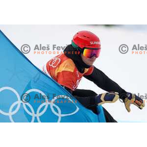 Zan Kosir (SLO) racing in Qualifiaction of Snowboard Men\'s Parallel Giant Slalom at Phoenix Snow park during PyeongChang 2018 Winter Olympic Games, South Korea on February 24, 2018