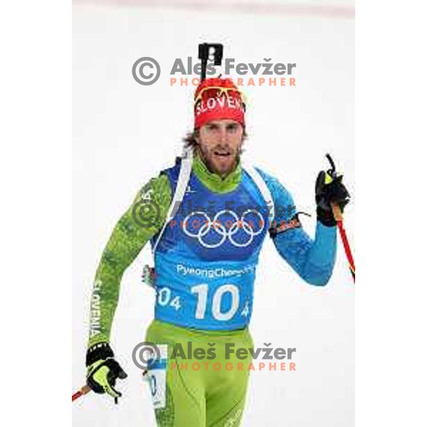 Lenart Oblak (SLO) competes in Biathlon Men\'s Relay at Alpensia Biathlon Centre during PyeongChang 2018 Winter Olympic Games, South Korea on February 23, 2018