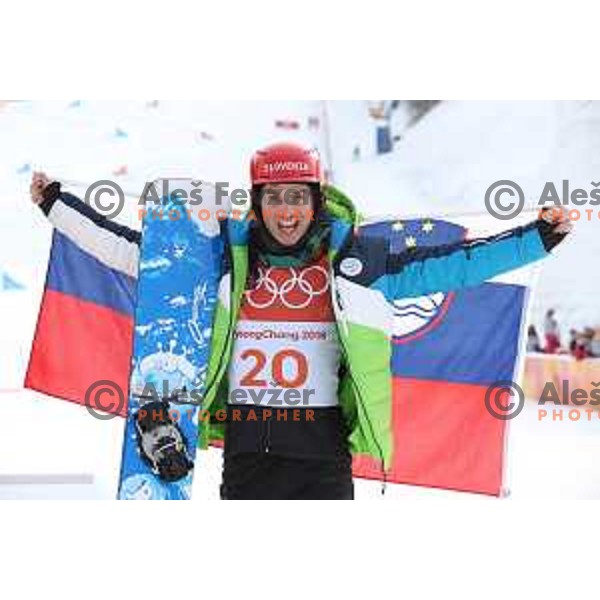 Zan Kosir (SLO) , Olympic bronze medalist of Snowboard Men\'s Parallel Giant Slalom at Phoenix Snow park during PyeongChang 2018 Winter Olympic Games, South Korea on February 24, 2018