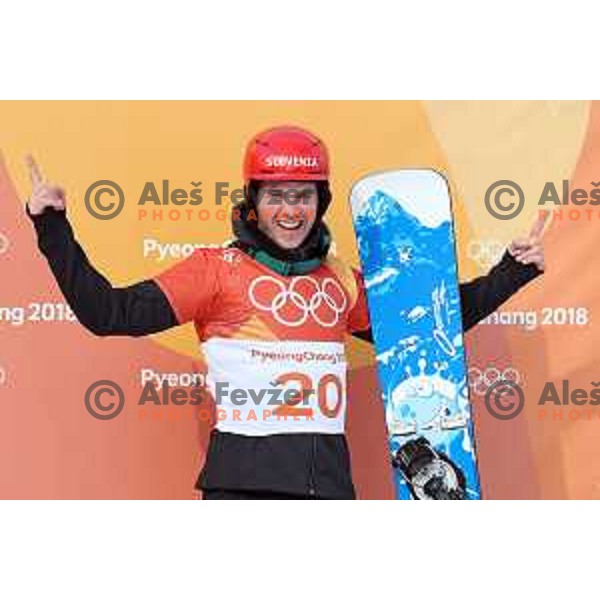 Zan Kosir (SLO) , Olympic bronze medalist of Snowboard Men\'s Parallel Giant Slalom at Phoenix Snow park during PyeongChang 2018 Winter Olympic Games, South Korea on February 24, 2018