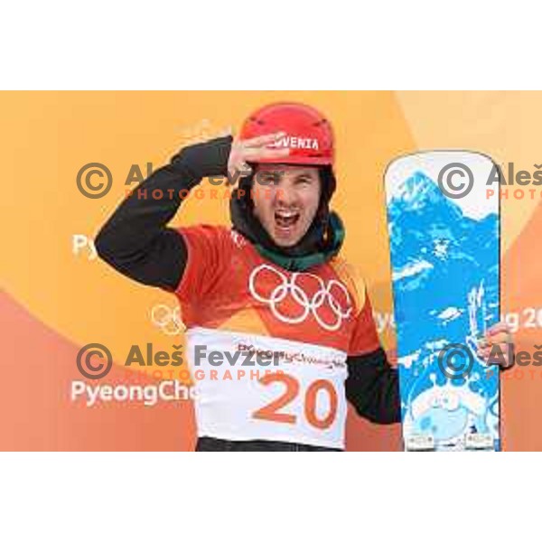 Zan Kosir (SLO) , Olympic bronze medalist of Snowboard Men\'s Parallel Giant Slalom at Phoenix Snow park during PyeongChang 2018 Winter Olympic Games, South Korea on February 24, 2018