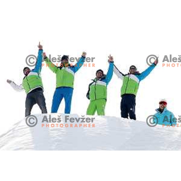 Filip Flisar and Klemen Bauer cheering at Snowboard Men\'s Parallel Giant Slalom at PyeongChang 2018 Winter Olympic Games, South Korea on February 24, 2018