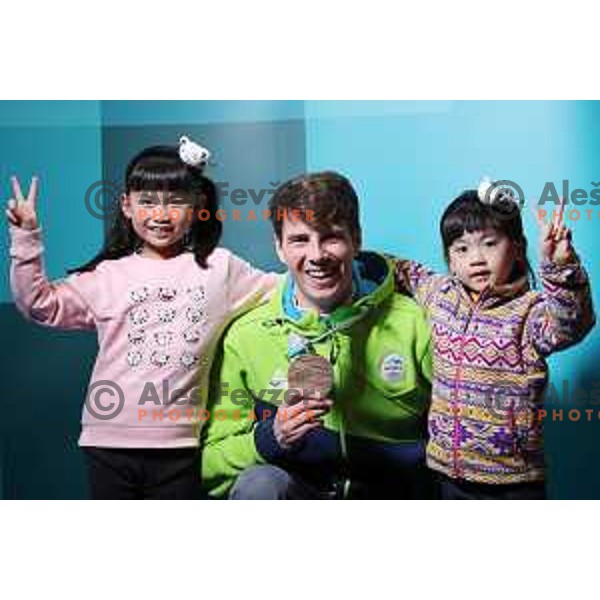 Zan Kosir (SLO) , Olympic bronze medalist of Snowboard Men\'s Parallel Giant Slalom at PyeongChang 2018 Winter Olympic Games, South Korea on February 24, 2018