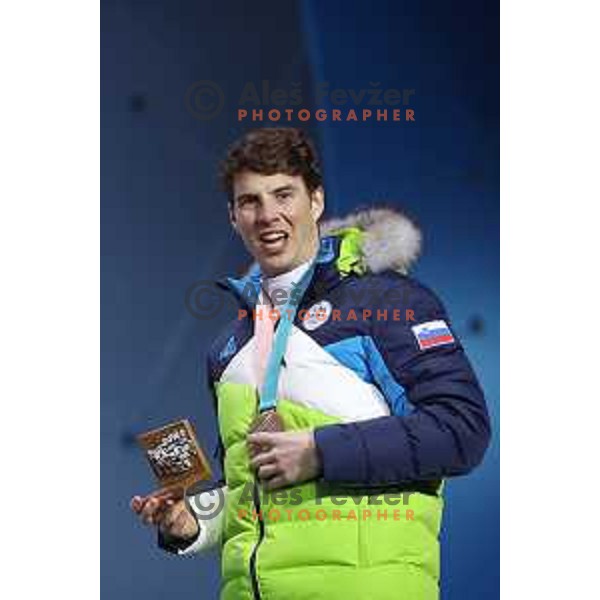 Zan Kosir (SLO) , Olympic bronze medalist of Snowboard Men\'s Parallel Giant Slalom at PyeongChang 2018 Winter Olympic Games, South Korea on February 24, 2018