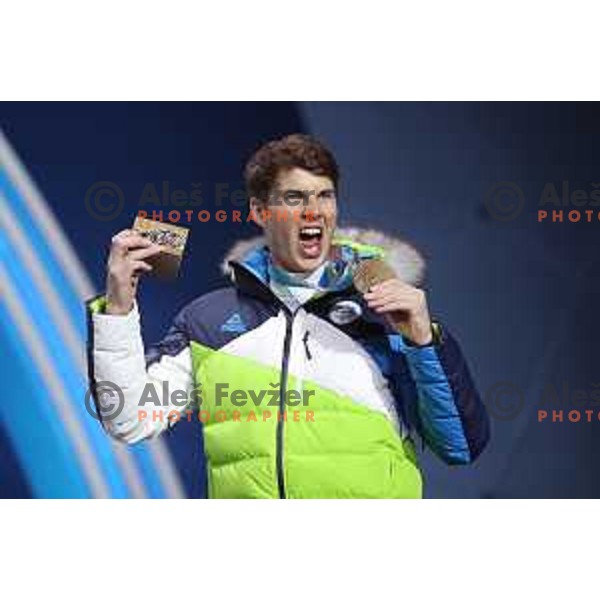 Zan Kosir (SLO) , Olympic bronze medalist of Snowboard Men\'s Parallel Giant Slalom at PyeongChang 2018 Winter Olympic Games, South Korea on February 24, 2018