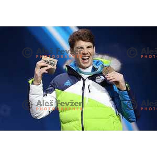 Zan Kosir (SLO) , Olympic bronze medalist of Snowboard Men\'s Parallel Giant Slalom at PyeongChang 2018 Winter Olympic Games, South Korea on February 24, 2018