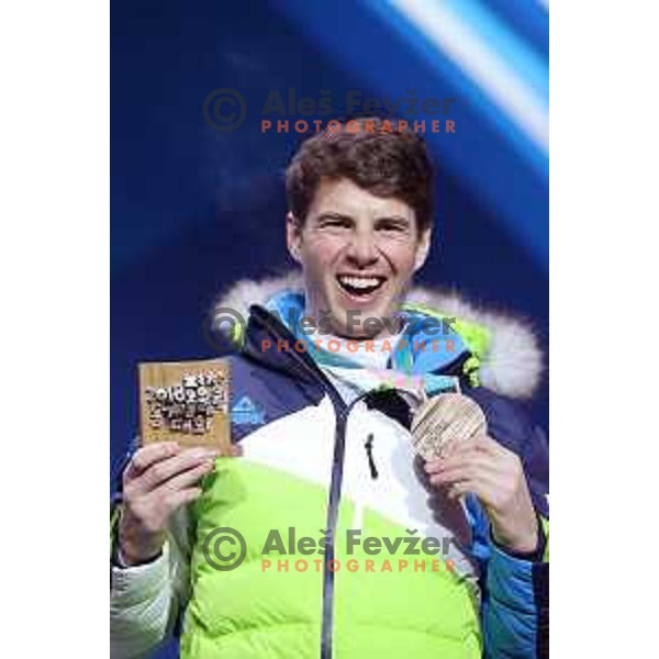 Zan Kosir (SLO) , Olympic bronze medalist of Snowboard Men\'s Parallel Giant Slalom at PyeongChang 2018 Winter Olympic Games, South Korea on February 24, 2018