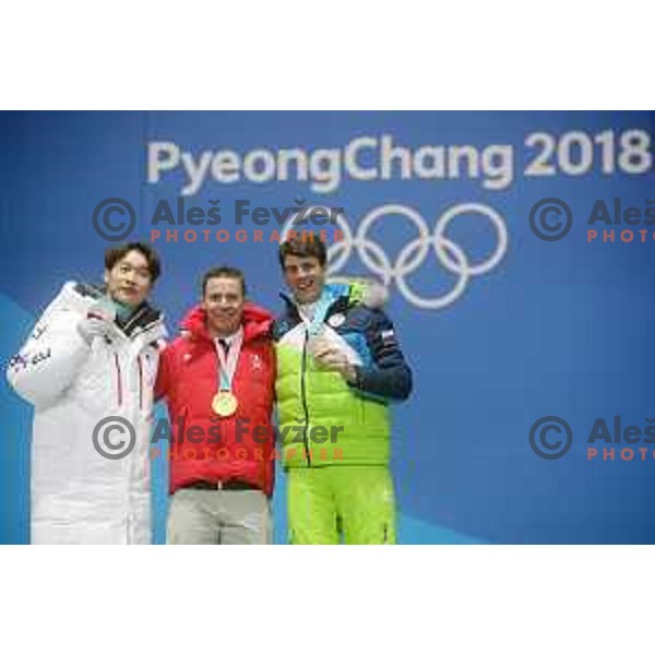 Zan Kosir (SLO) , Olympic bronze medalist of Snowboard Men\'s Parallel Giant Slalom at PyeongChang 2018 Winter Olympic Games, South Korea on February 24, 2018